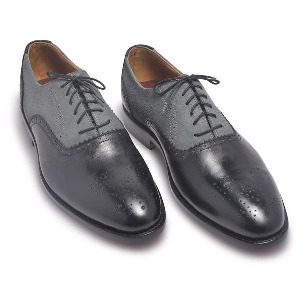 Home / Products / Men Black Gray Brogue Two Tone Genuine & Suede ...