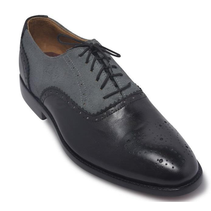 Men Black Gray Brogue Two Tone Genuine & Suede Leather Shoes - Leather Skin Shop Men Black Gray Brogue Two Tone Genuine & Suede Leather Shoes - Leather Skin Shop