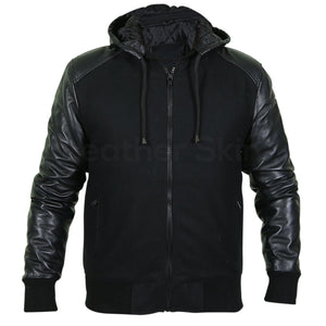 black leather jacket mens with hood