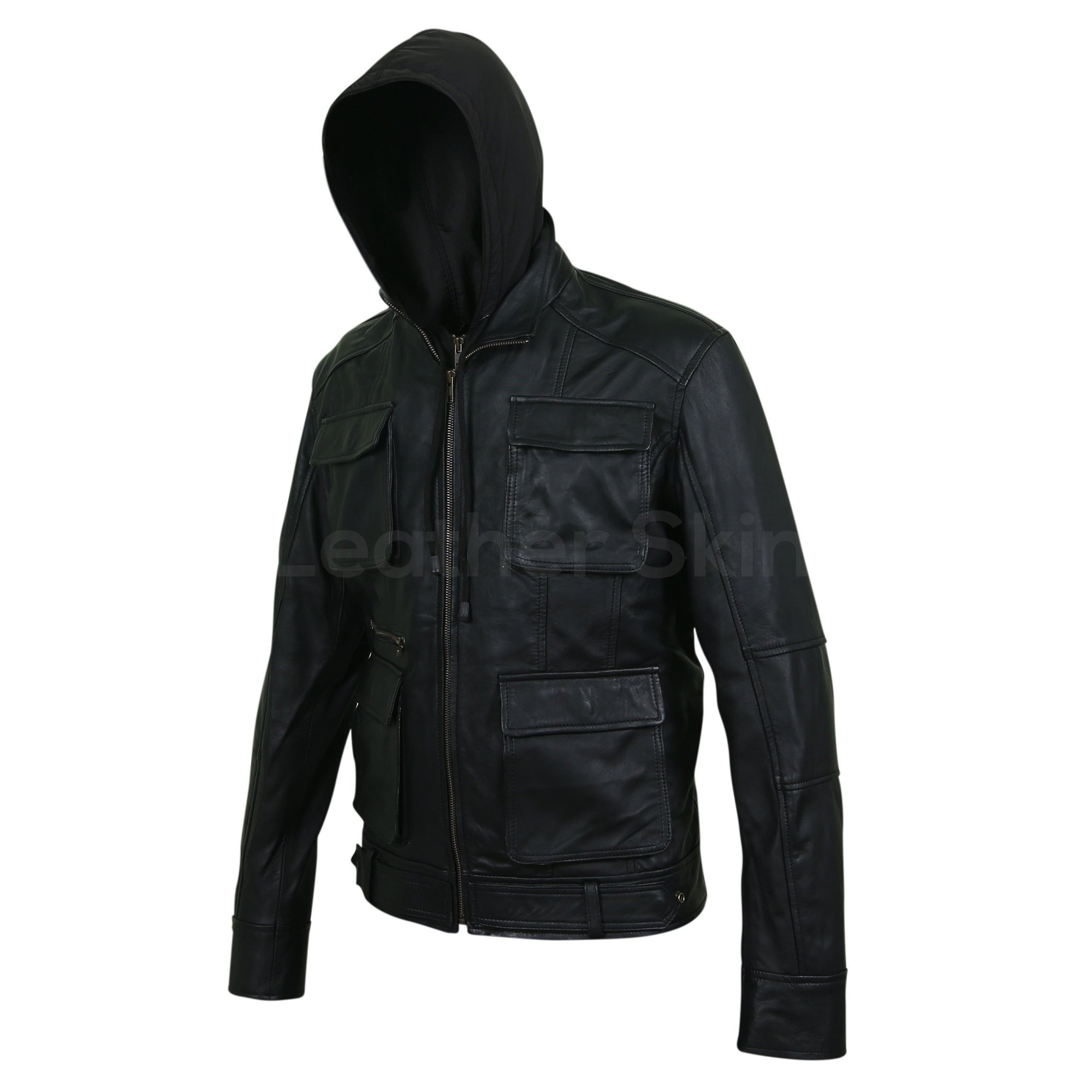 hooded leather jacket men