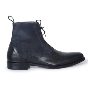 Men Black Lace Up Suede & Genuine Leather Boots