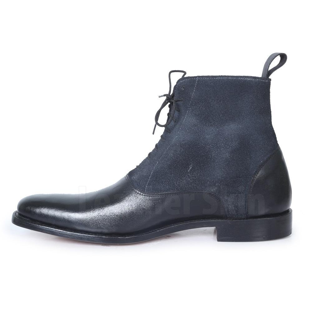 Men Black Lace Up Suede & Genuine Leather Boots