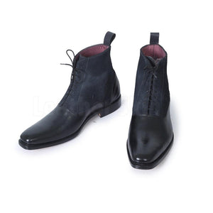 Men Black Lace Up Suede & Genuine Leather Boots