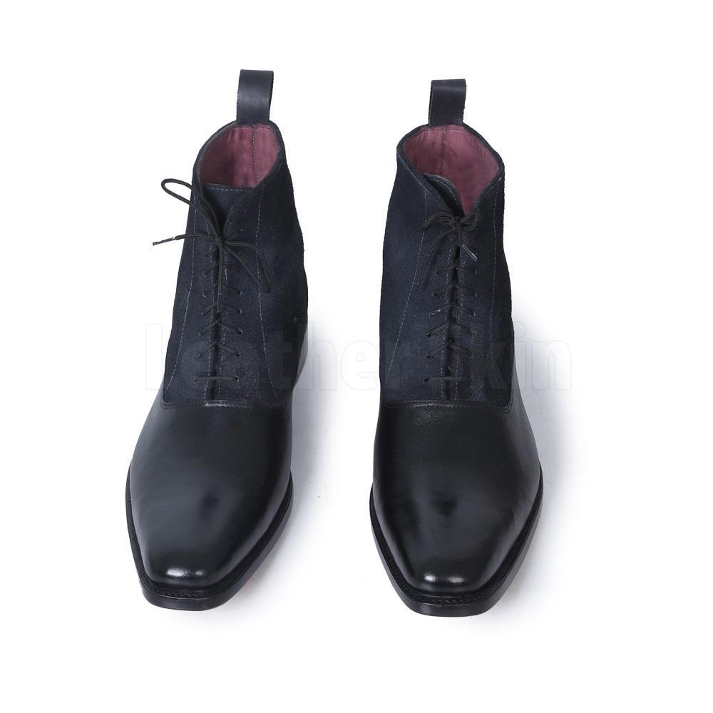 Men Handmade Original Leather Fashion Shoes Black Chukka Lace Up Biker  Boots