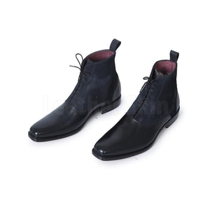 Men Black Lace Up Suede & Genuine Leather Boots