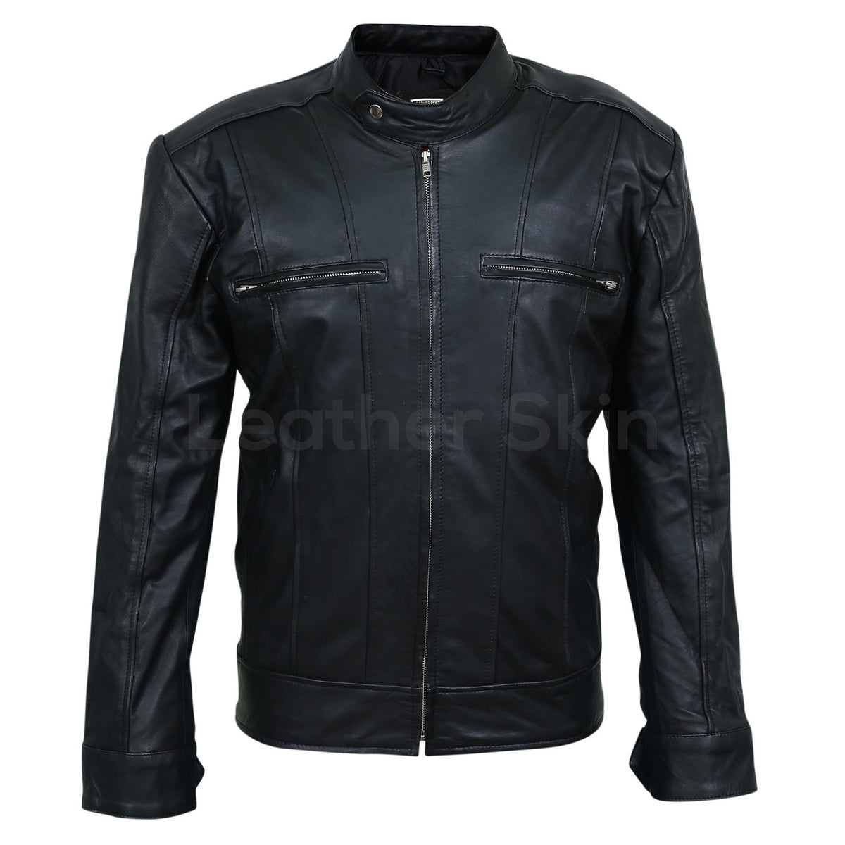 black stitching leather jacket men