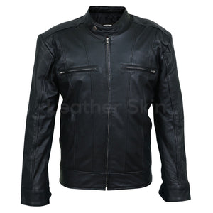 black stitching leather jacket men