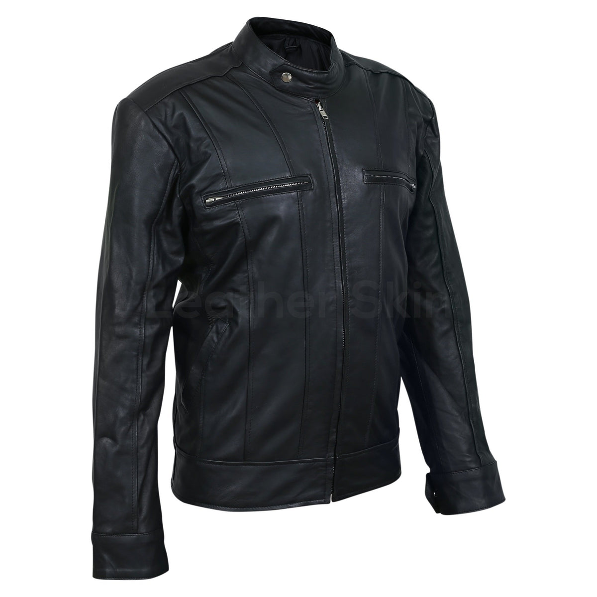 mens black jacket with vertical stitching
