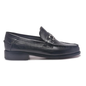 Men Black Leather Shoes with Slip-On
