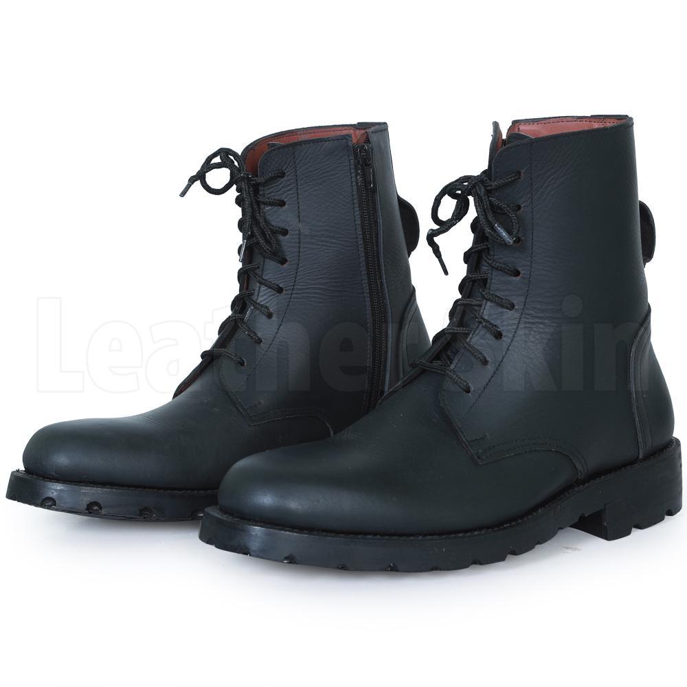 Men Black Military Genuine Leather Boots
