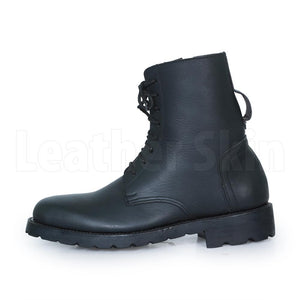 Men Black Military Genuine Leather Boots