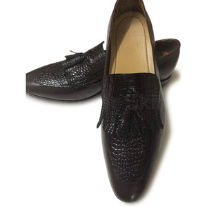 Men Black Moccasins Tassel Handmade Genuine Leather Shoes
