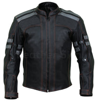 Home / Products / Men Black Motorcycle Biker Leather Jacket with Red ...