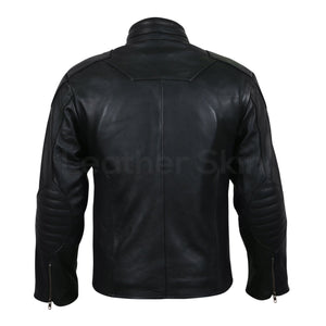 Men Black Motorcycle Biker Sleeve Padded Genuine Leather Jacket
