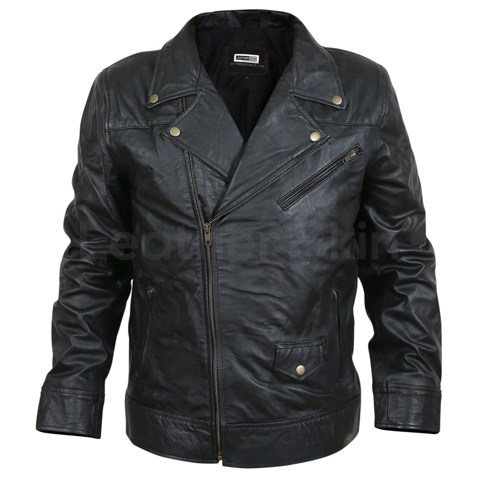 biker leather jacket with Antique Zippers