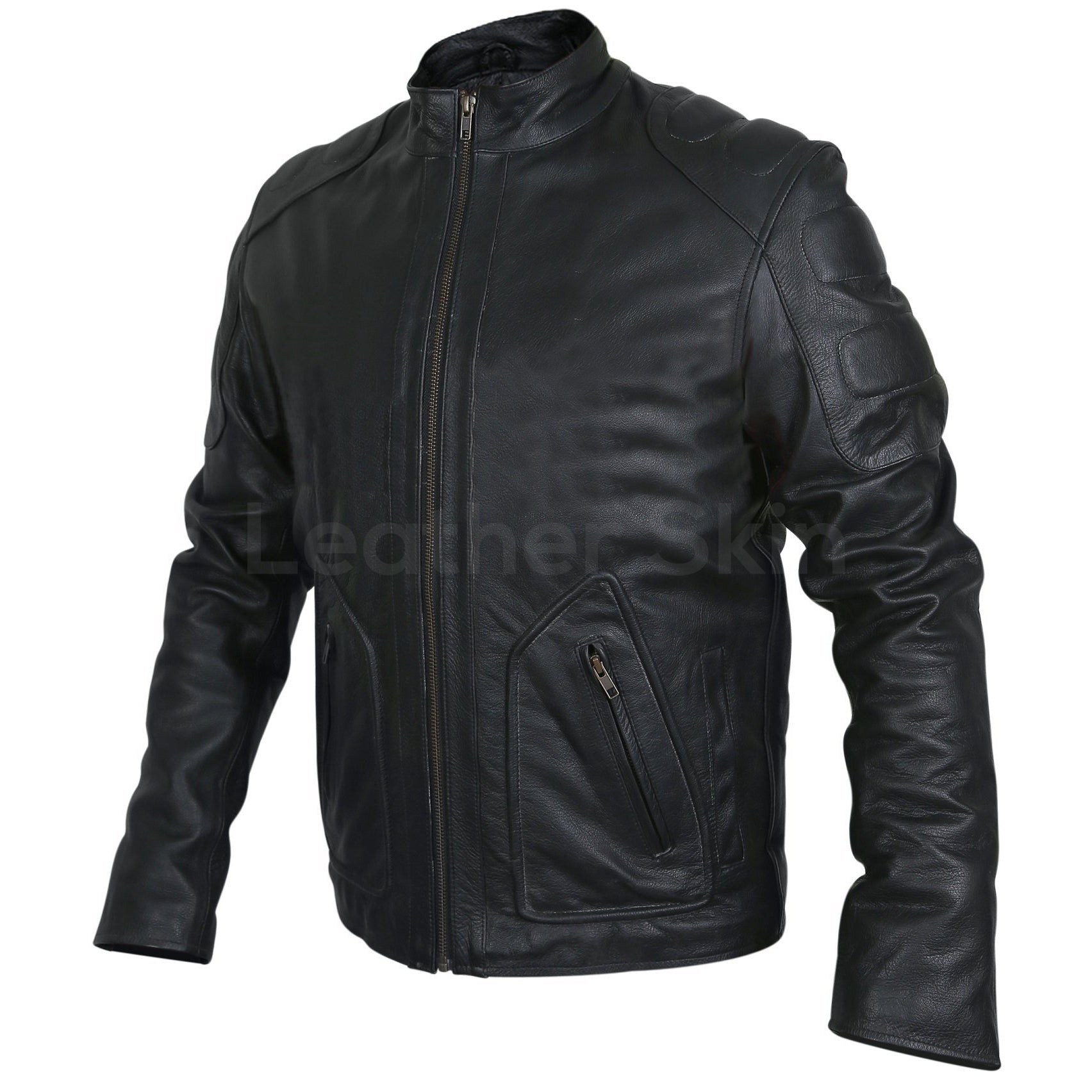 motorcycle leather jacket in black for mens