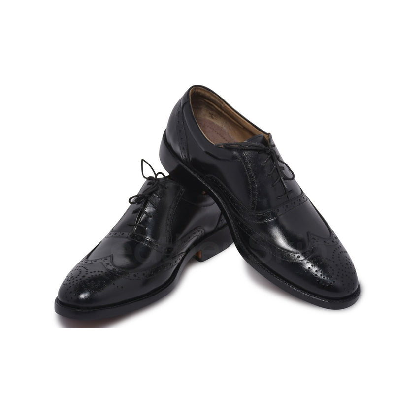 Men Black Oxford Brogue Wingtip Genuine Leather Shoes