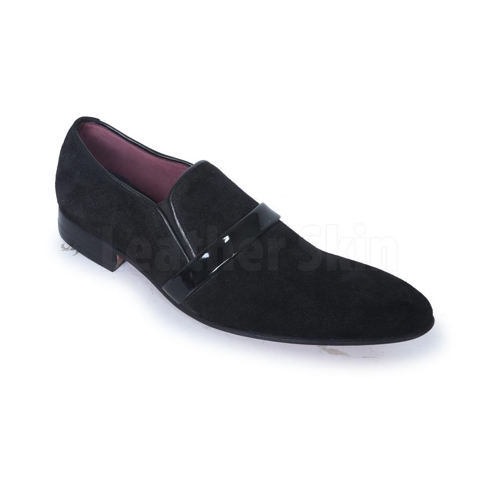 Men Black Penny Loafer Pointed toe Suede Leather Shoes