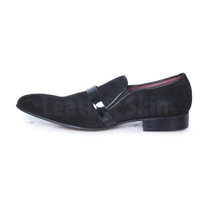 Men Black Penny Loafer Pointed toe Suede Leather Shoes