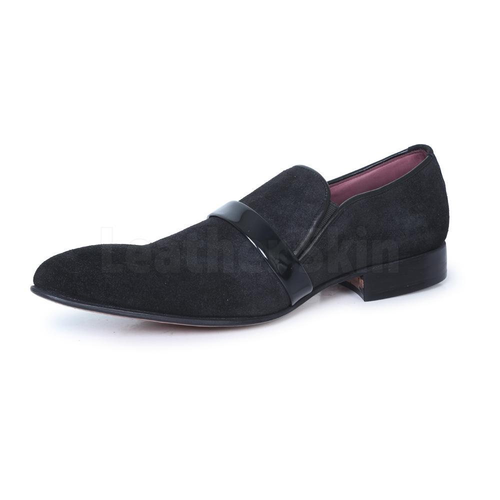 Men Black Penny Loafer Pointed toe Suede Leather Shoes - US 6.5 Men Black Penny Loafer Pointed toe Suede Leather Shoes - US 6.5