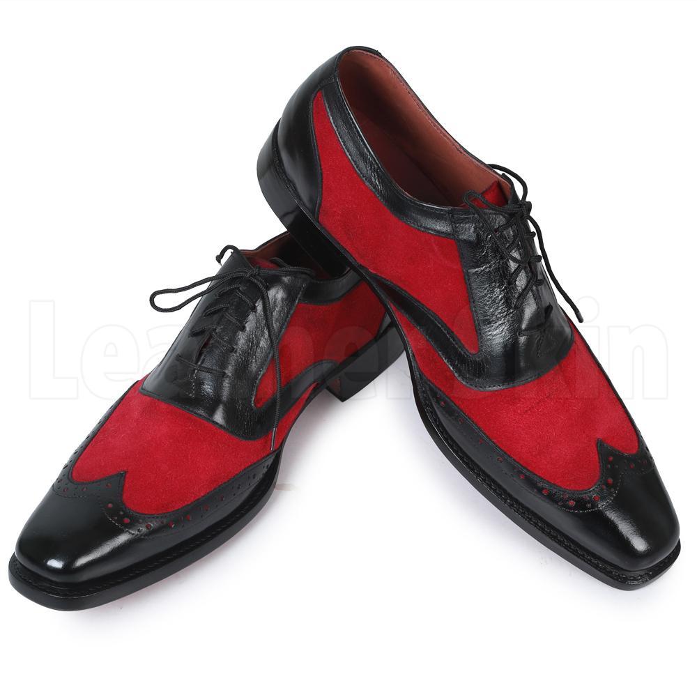 Elegant Flame Red & Black Zipper Wingtip Pure Leather Formal Shoes For Men