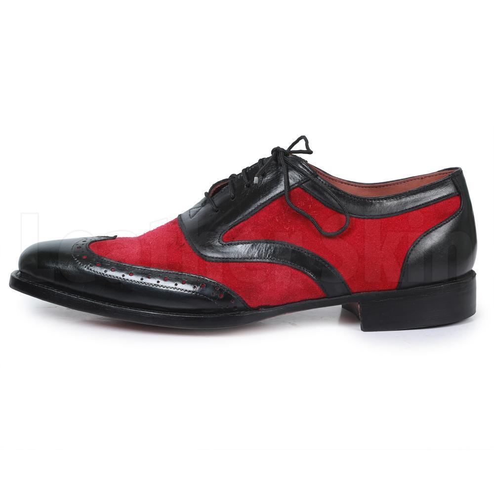 Handmade mens red Oxford wing tip suede and calf leather formal shoes, men  shoes