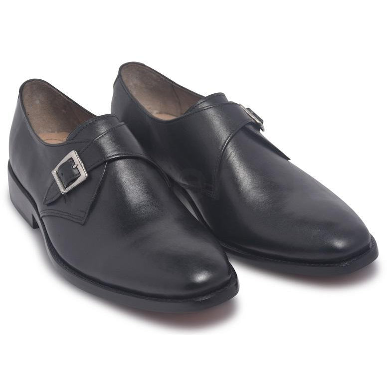 Men Black Single Monk Strap Genuine Leather Shoes - Leather Skin Shop