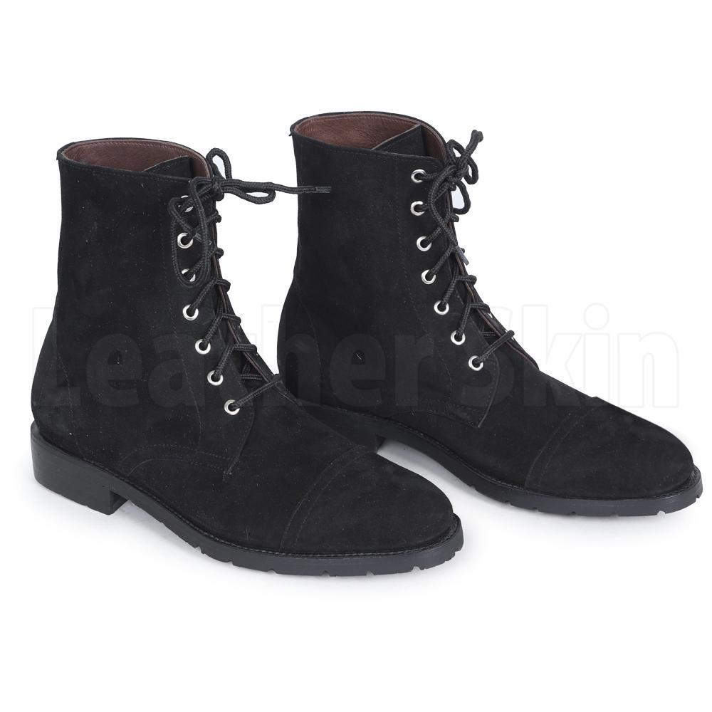 Men Black Suede Lace up Ankle Genuine Leather Boots