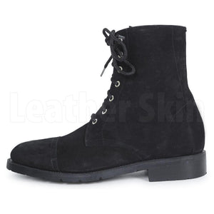 Men Black Suede Lace up Ankle Genuine Leather Boots