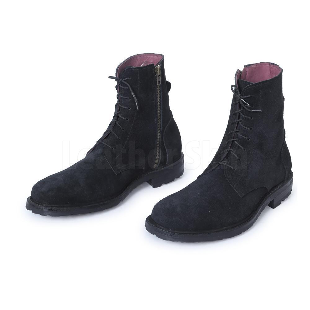 Men Black Suede Lace Up Ankle Military Leather - Leather Shop