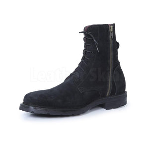 Men Black Suede Lace Up Ankle Military Leather Boots