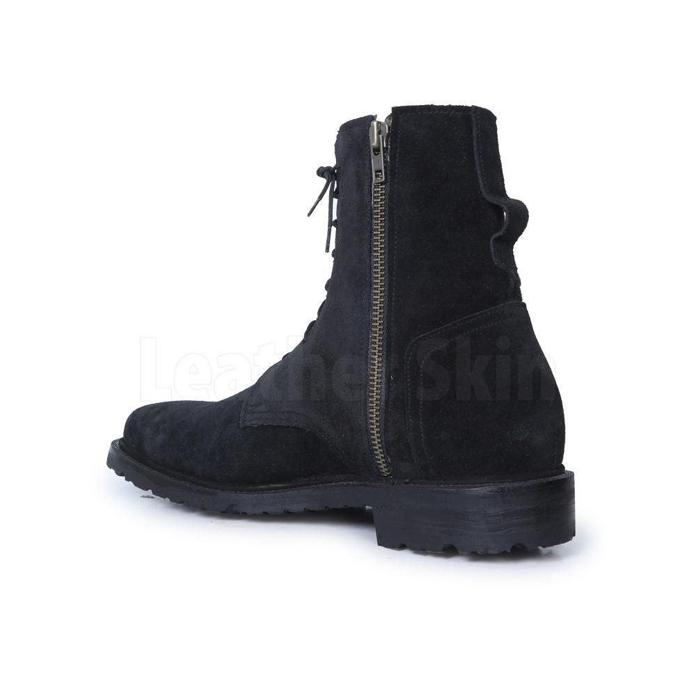 Men Black Suede Lace Up Ankle Military Leather Boots Leather