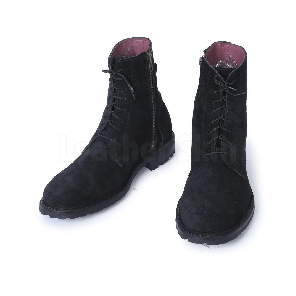Men Black Suede Lace Up Ankle Military Leather Boots - US 13 Men Black Suede Lace Up Ankle Military Leather Boots - US 13