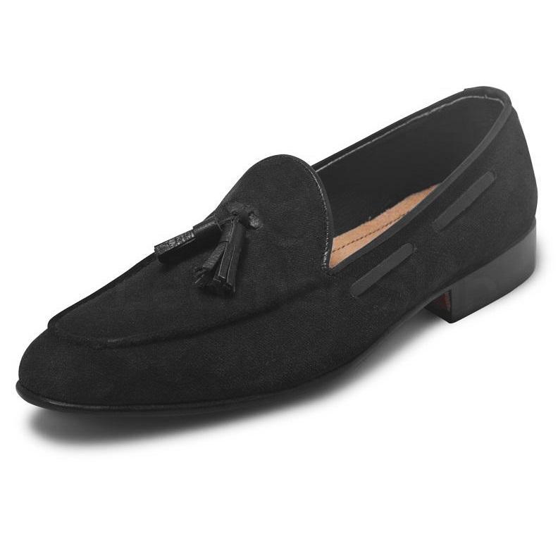Men Black Tassel Handmade Suede Leather Shoes - US 16 Men Black Tassel Handmade Suede Leather Shoes - US 16