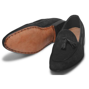 Men Black Tassel Handmade Suede Leather Shoes