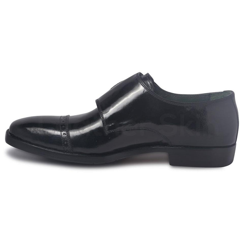 Men Black Monk Strap Genuine Leather Shoes