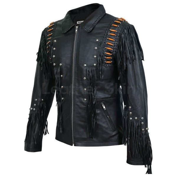 Home / Products / Men Black Western Fringes with Roundhead studs and ...