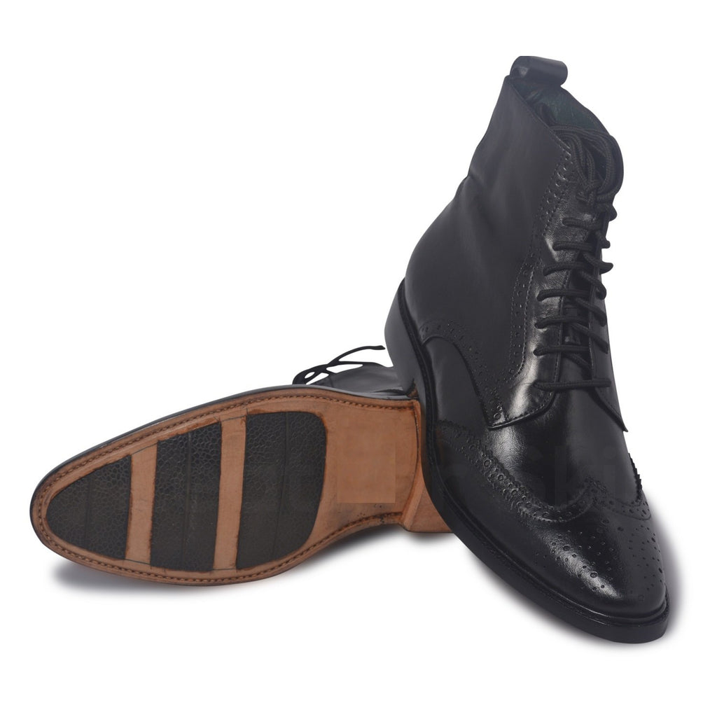 Men Black Wingtip Brogue Derby Leather Boots Men Black Wingtip Brogue Derby Leather Boots