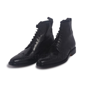 mens black leather boots with wingtip