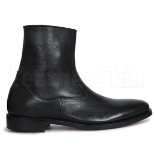 Men Black Zipper Ankle Genuine Leather Boots