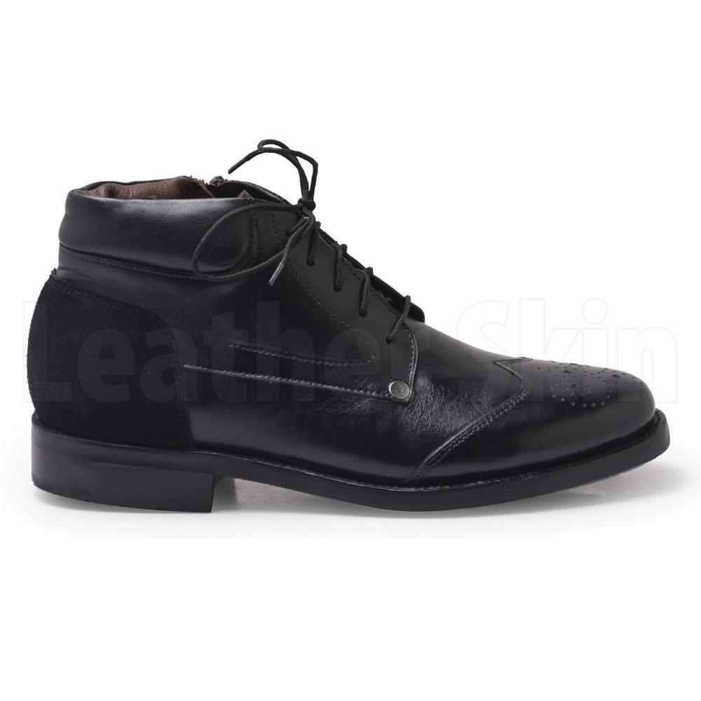 Men Black Zipper Genuine Leather Boots