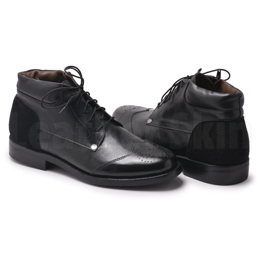 Men Black Zipper Genuine Leather Boots