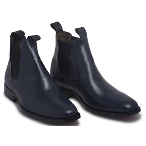 men blue leather boots