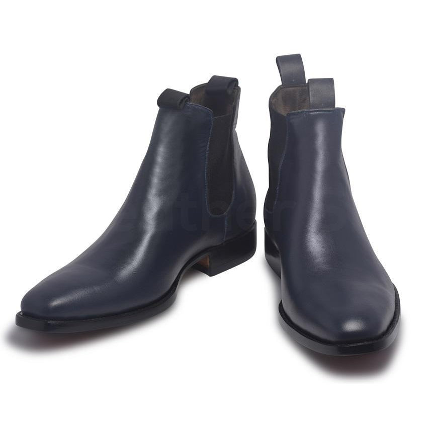 Men Blue Chelsea Pull On Genuine Leather Boots - Leather Skin Shop Men Blue Chelsea Pull On Genuine Leather Boots - Leather Skin Shop