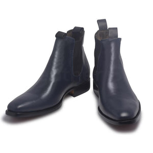 men Chelsea blue leather boots