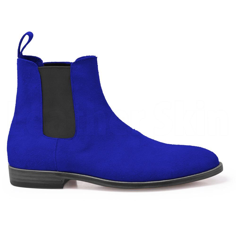 Men Blue Chelsea Suede Ankle Leather Boots Leather Skin