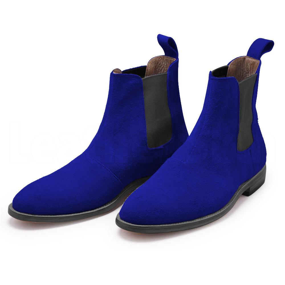 Men Blue Chelsea Suede Ankle Leather Boots Leather Skin