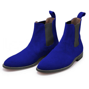 Men Blue Chelsea Suede Ankle Leather Boots