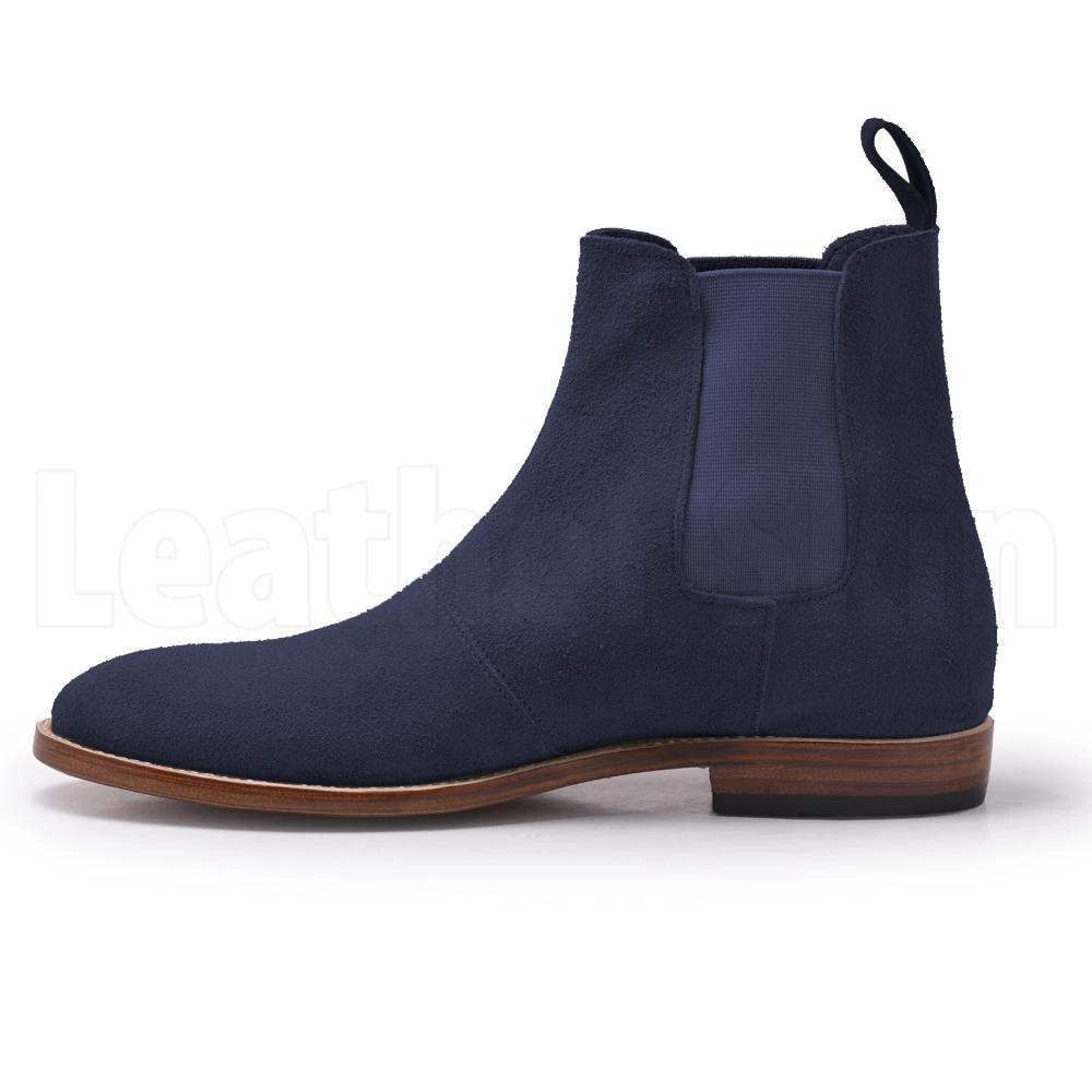 Men Blue Chelsea Suede Leather Boots with Brown Outsole