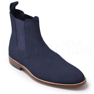 Men Blue Chelsea Suede Leather Boots with Brown Outsole